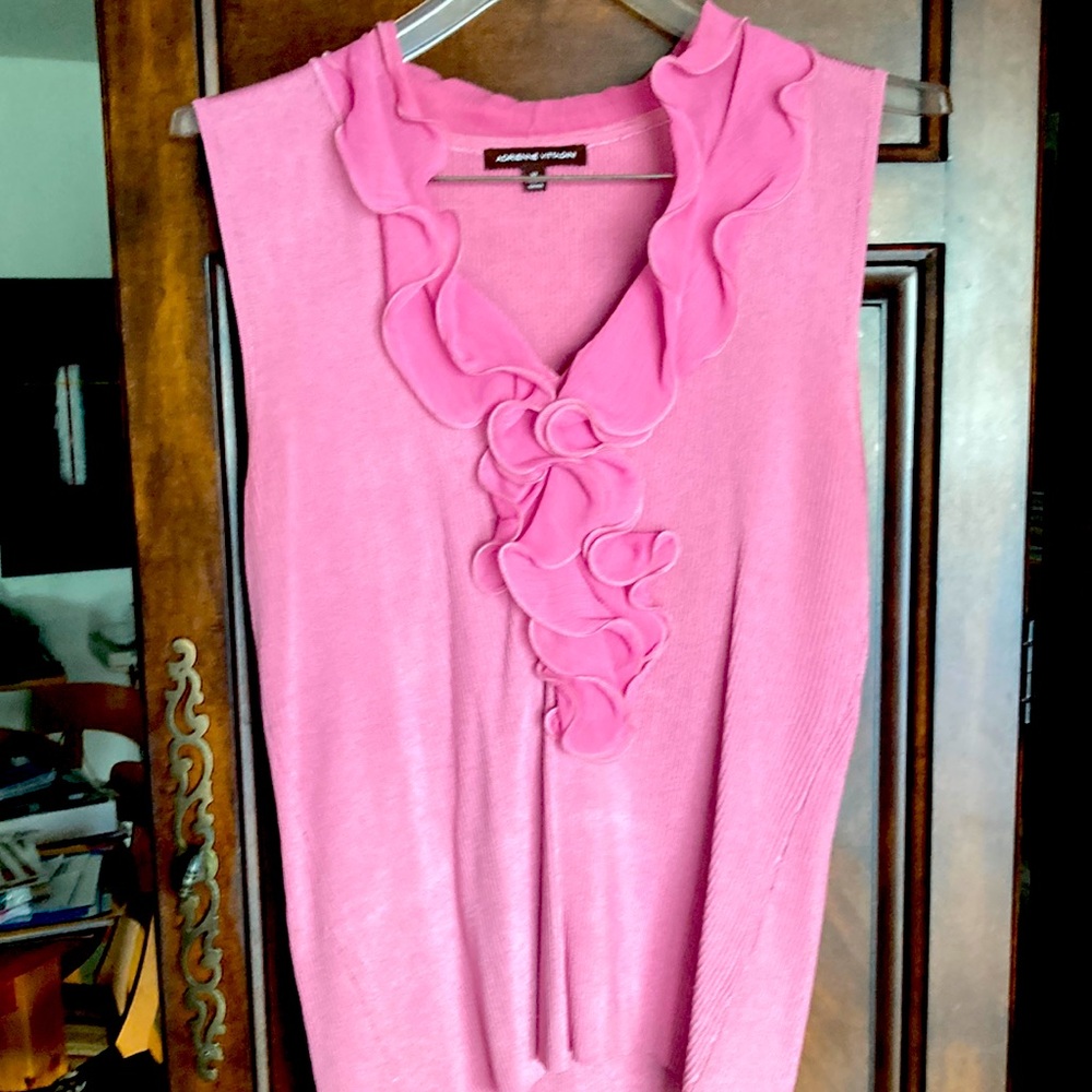 Adrienne Vittadini, pink sweater ruffled blouse, size XL